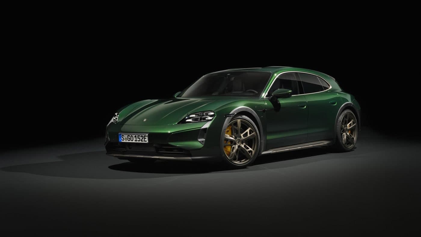 Glossy green Porsche Taycan with a ceramic coating