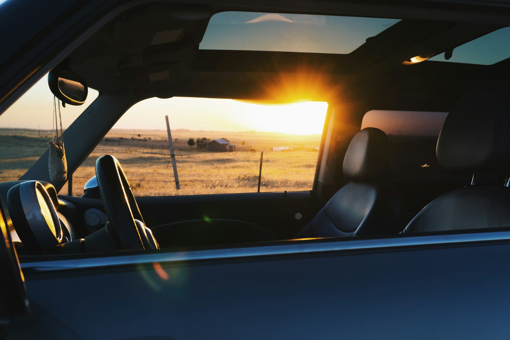 Sun shining through a car side window