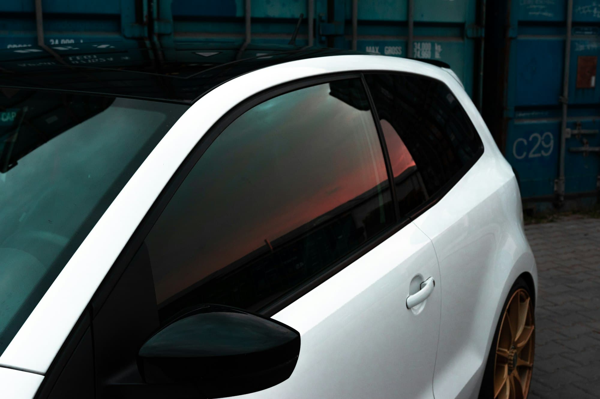 White car with tinted windows