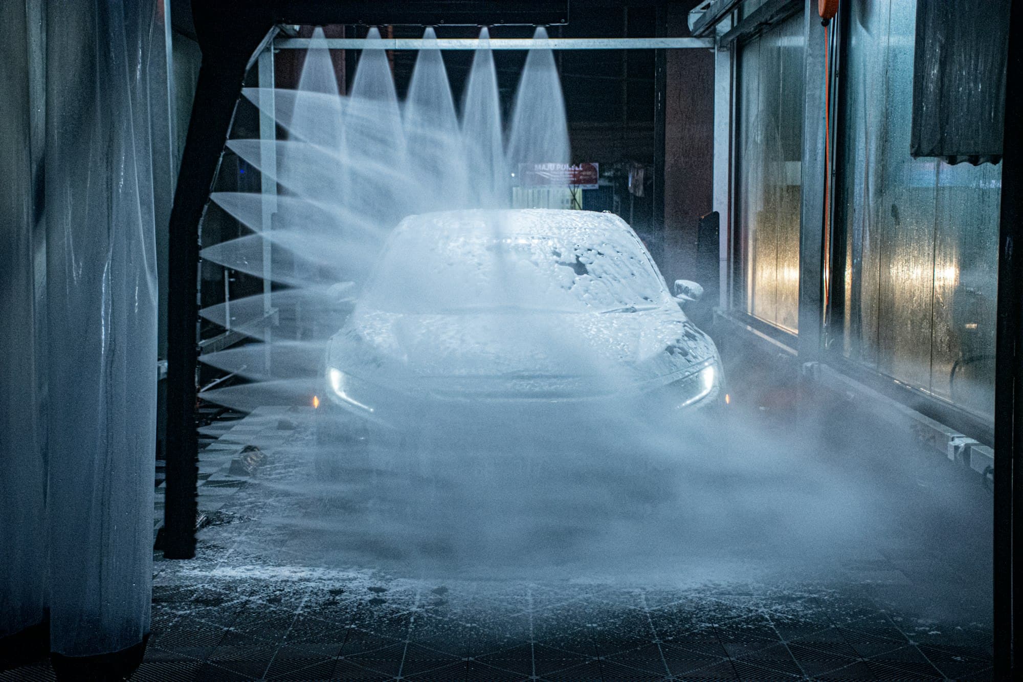 Car going through an automatic car wash