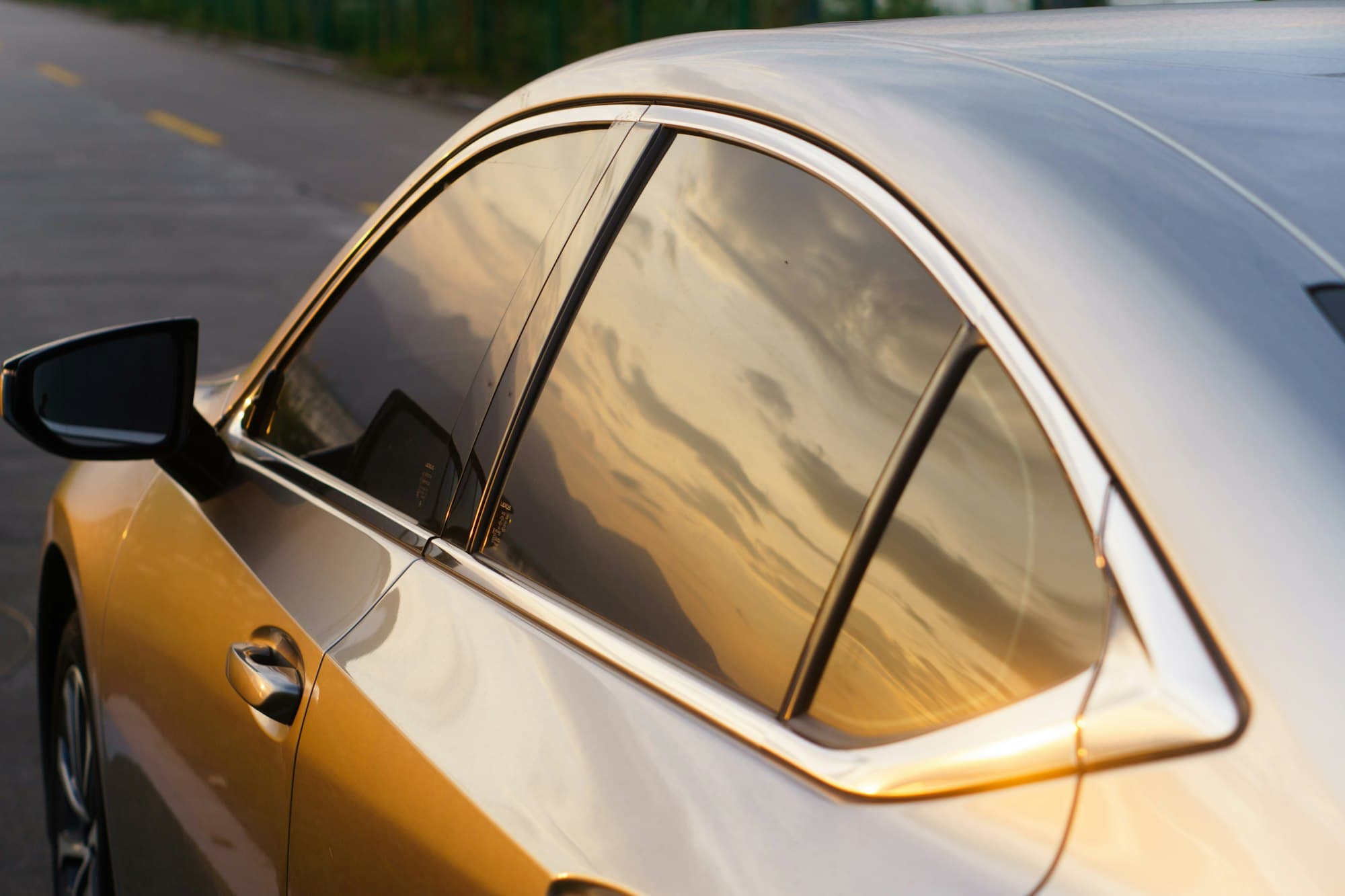 Silver car with tinted rear windows