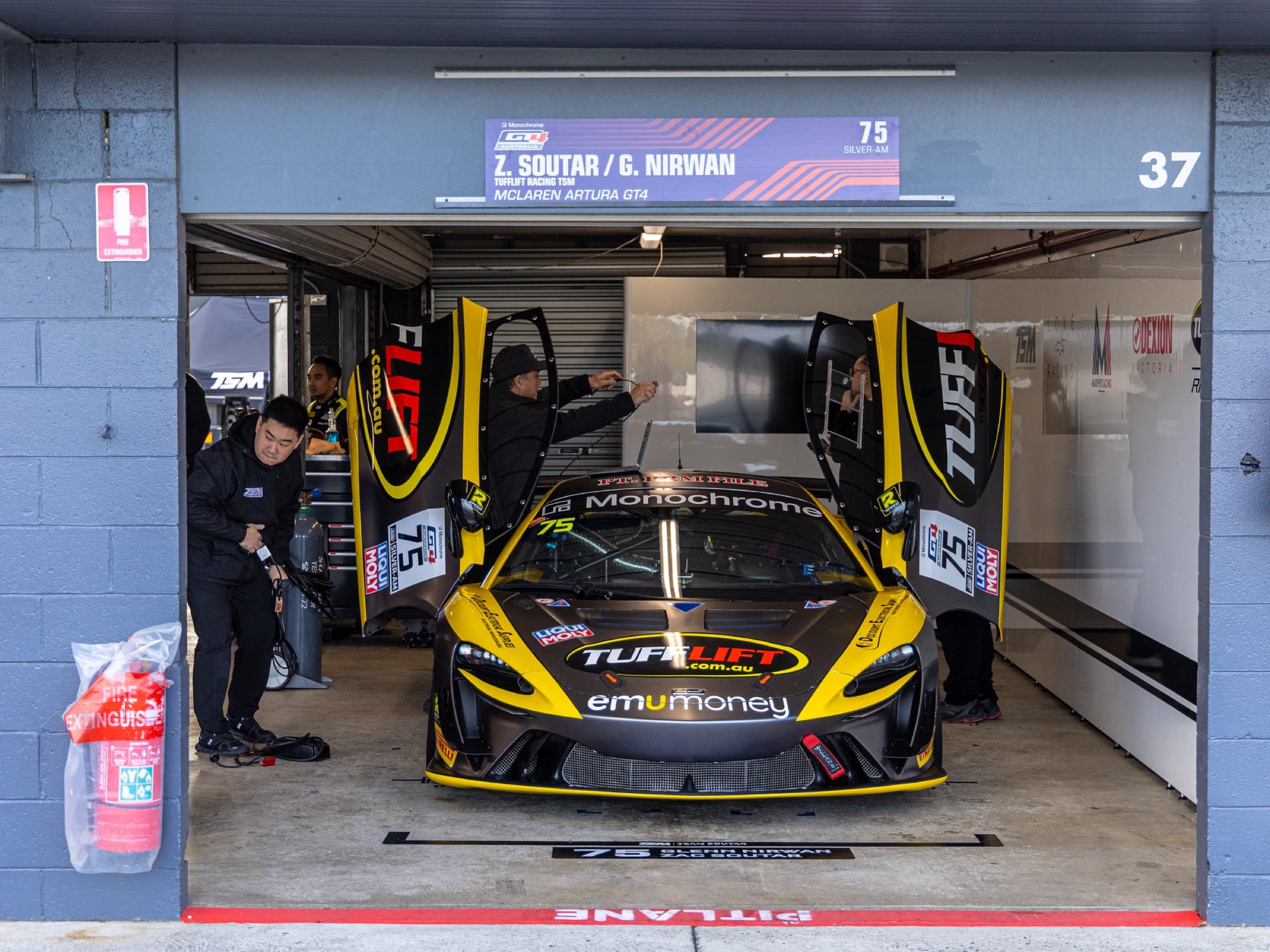 Team Soutar Motorsport McLaren Artura GT4 in the pit garage